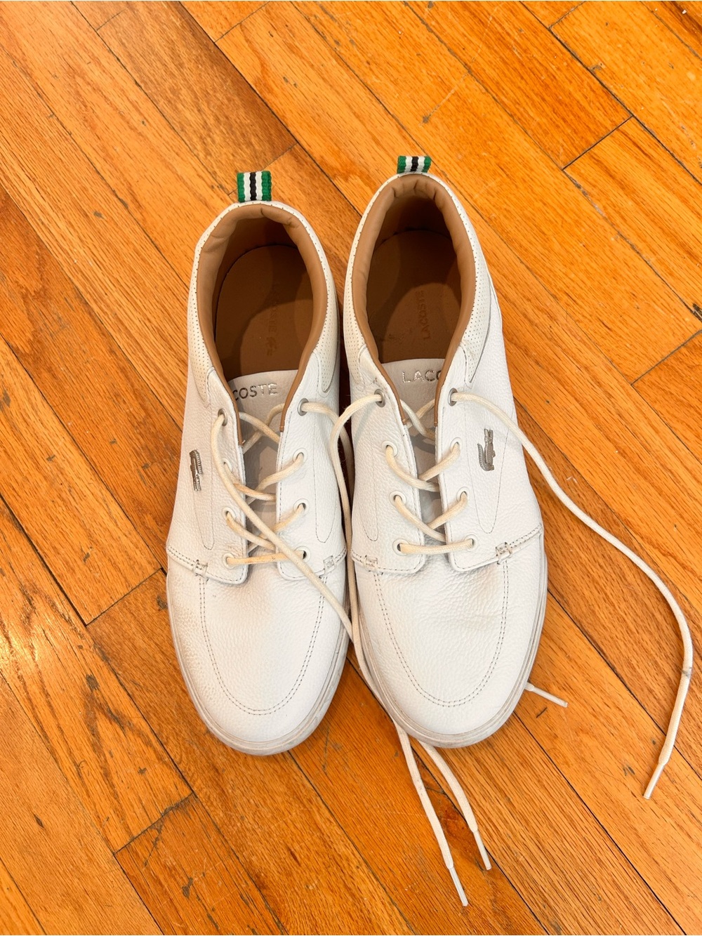 Lacoste Men's White Leather Sneakers with Green Heel Tabs